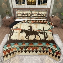 jejeloiu Western Cowboy Tribal Queen Comforter Set,Retro Geometric Triangle Bedding Comforter Set For Boys Girls Reversible 3 Pieces