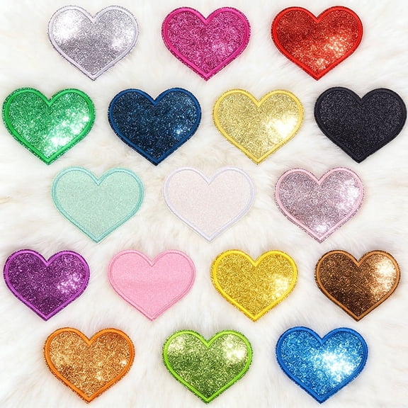 34pcs Heart Iron on Patches Valentine's Day Clothing Embroidered Colorful Shiny  Heart Sew on Patches Applique Repair Patch ﻿DIY Crafts for Clothing Jacket Jeans Pants Dress Backpack Hat Decor