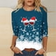 thumbnail image 1 of Puntoco Blusa de manga 3/4 con cuello redondo y estampado navideño para mujer, 1 of 5