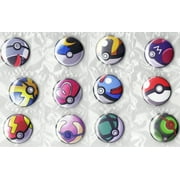 Pokemon 12 pcs Buttons set 1"inch Pin Back Pokeball / Master Ball / Ultra Ball