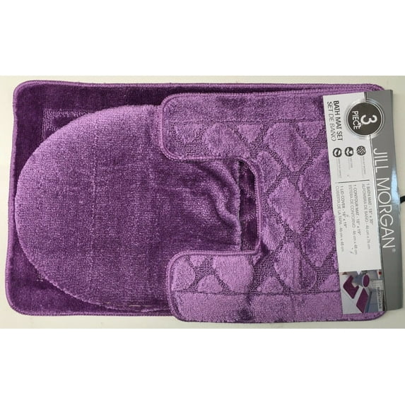 Basketweave 3 Piece Sculptured Bath Rug, Contour Rug and Lid Cover Set, Lavender
