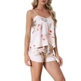 thumbnail image 4 of Unique Bargains Womens Sleeveless Cami Shirt Satin Lounge Set Pajama Sleepwear Sets, 4 of 5