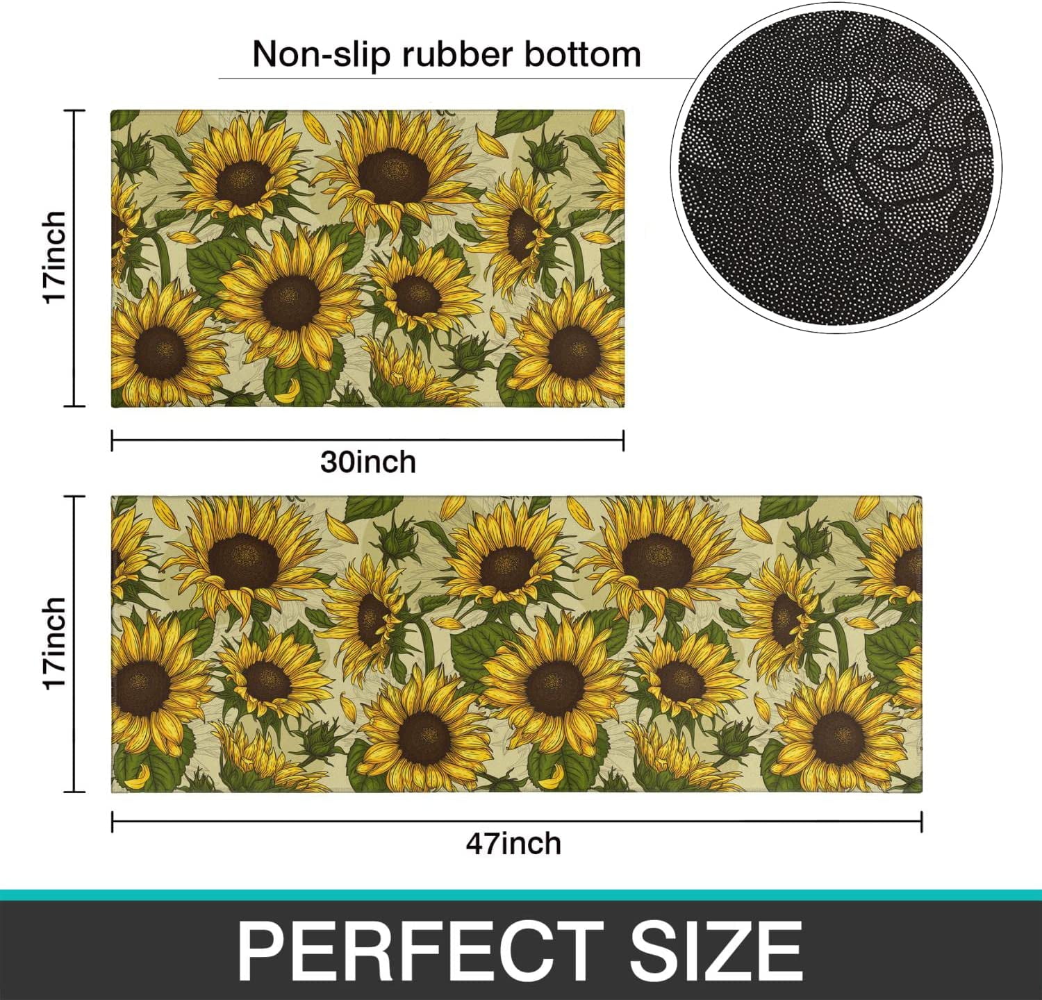  Sunflower Kitchen Mat 2 Pieces, Buffalo Plaid Watercolor  Sunflower with Bee Kitchen Rugs and Mats Non Slip Runner Rug Washable Floor  Mats for Kitchen Home 20 x 24 + 20 x