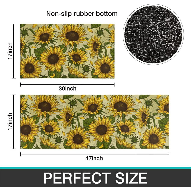 Tayney Sunflower Kitchen Rugs and Mats Non Skid Washable Set of 2