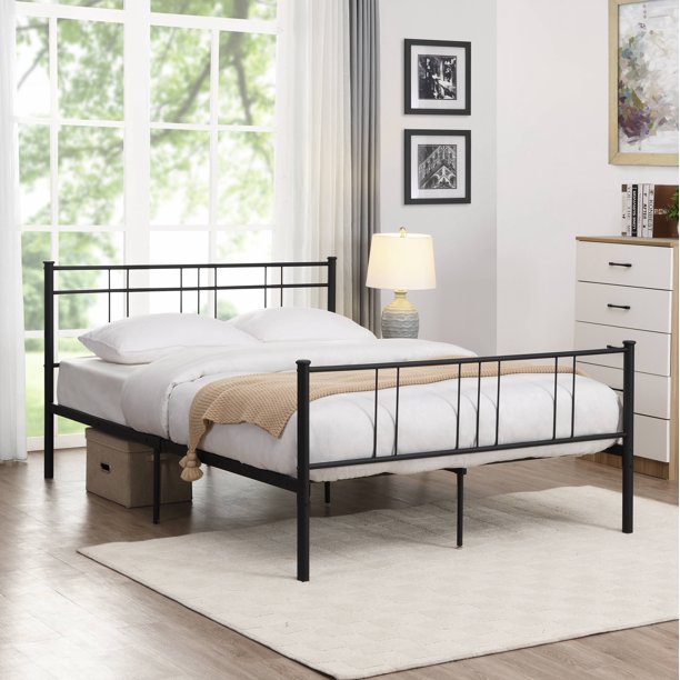 SEVENTH FullSize Platform Bed, Black Metal Full Bed Frame with Steel