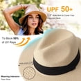 thumbnail image 2 of Women Straw Panama Hat Travel Fedora Beach Sun Hat Summer Wide Brim Straw Roll up Hat UPF 50+, 2 of 5