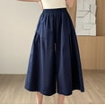 thumbnail image 2 of Women's Wide Leg Capris Fshion Elastic Waist Solid Pants with Pockets High Waist Casual Dress Crop Pants Loose Fit Trousers(Free Size,Blue), 2 of 5