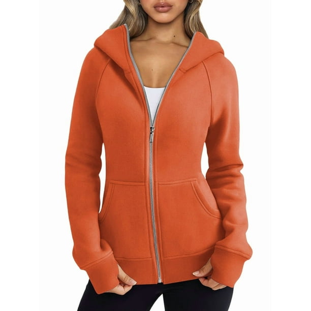 Sudaderas con Capucha y Cremallera para Mujer, Chaquetas de Forro , Sudaderas de Gran Tamaño, Conjuntos de Moda de Otoño, Suéteres, Ropa de Invierno. Naranja M