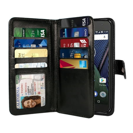 NEXTKIN Multi Card Slots Double Flap Wallet Pouch Case for Motorola Moto G5 Plus 5.2" (NOT FIT Motorola Moto G5 5 inch / G5S 5.2 inch/ G5S PLUS 5.5 inch), Black