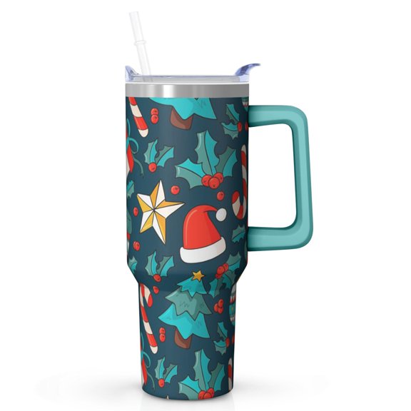 40oz Holiday Tumbler with Lid and Straw, Red Snowflakes Stainless Steel Insulated Cup Gifts for Women Men