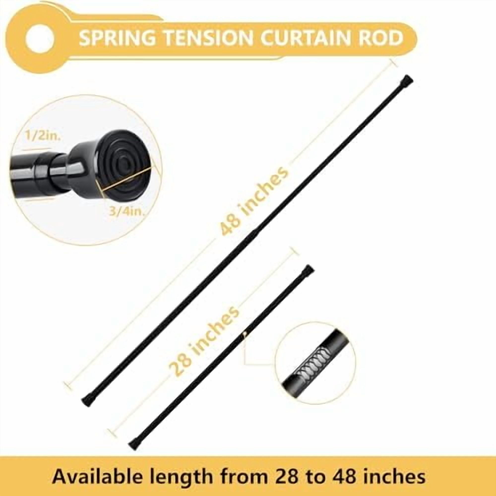 Small Spring Tension Curtain Rod, Adjustable Spring Tension Rod 28 to 48 inches, Expandable Spring Loaded Tension Rods for Window (Black-4 Pack)