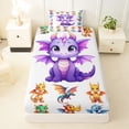 thumbnail image 3 of Feelyou Cute Kawaii Flying Dragon Twin Sheet Sets for Kids Boys Girls, Cartoon Wildlife Bedding, White Purple, 3 Pieces, 3 of 5