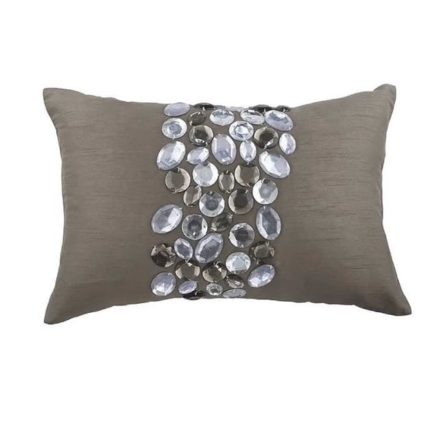 Funda de almohada lumbar gris con cristales brillantes, 30 x 40 cm (12 x 16 pulgadas), rectangular de seda, moderna - Crystal Delight
