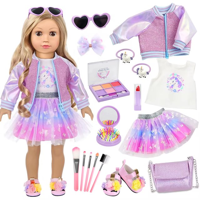Set de ropa y accesorios de maquillaje para muñecas de 18 pulgadas ZQDOLL