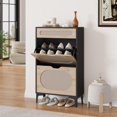 thumbnail image 4 of AKDSteel Rattan Shoe Cabinet with 2 Flip Drawers and 1 Pull-Out Drawer, Free Stand Shoe Storage Cabinet, 3-Position Adjustable Shelf, Narrow Shoe Cabinet for Entryway/Porch, 4 of 8