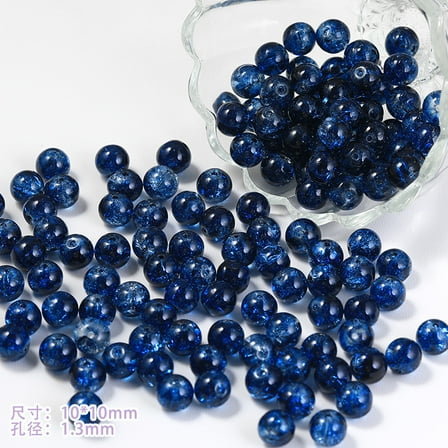 Zhuge 150Pcs 10mm Mixed Crackle Glass Beads, Round Lampwork Loose Spacer Beads for DIY Jewelry & Crafts, Dark Blue
