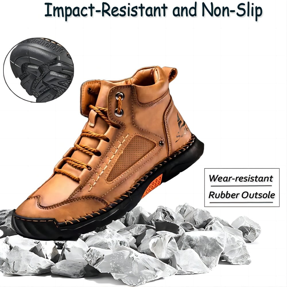 Men's Casual Leather Boots Handmade Lightweight Breathable Anti-slip Impact-resistant Sneakers Chukka Hiking Loafers Shoes Brown 10.5 US