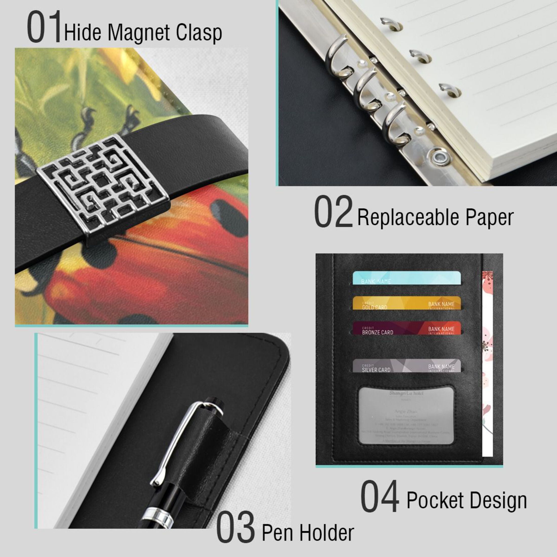 Leather Planner Leather Notebook Notebook Journal Binder Design Pen Pocket Design Convenient for Storage Big Red Ladybug