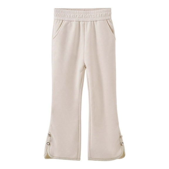 SonxaHe Little Girl Pants Winter Warm Elastic Waist Flare Leg Trousers Side Child Soft Comfy Corduroy Pants Beige,Sized 5-6