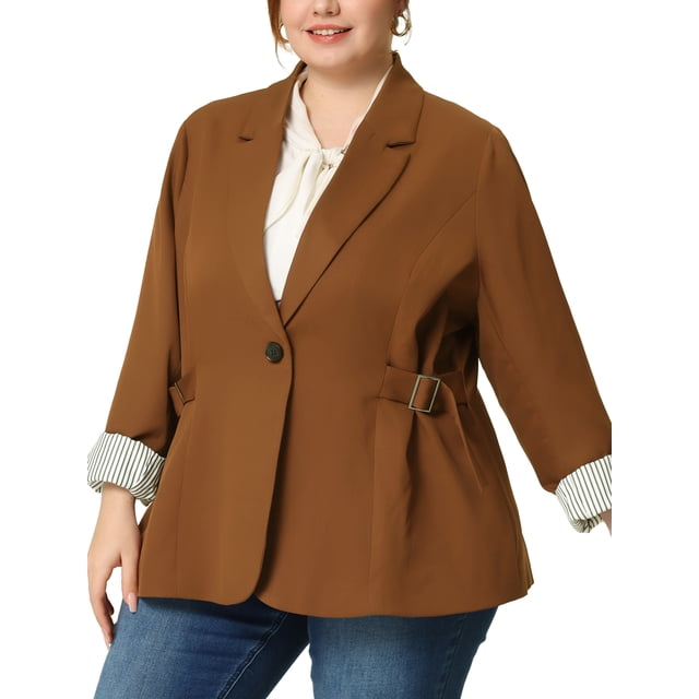 GRACE & GRANDEUR Blazer Décontracté à Rayures pour Femmes Grande Taille avec Revers Cranté