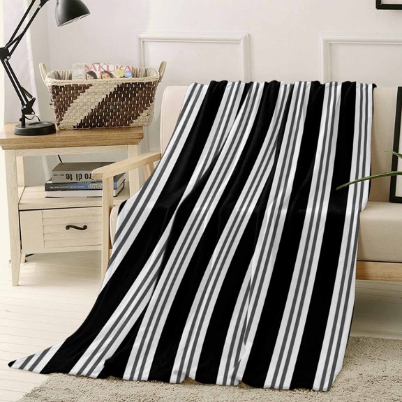 Throw Blanket Fleece Throw Blanket 30x40in, Black and White Stripes Soft Lightweight Bed Blankets Modern Minimalist Style Fuzzy Couch Blankets for All Season
