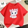 thumbnail image 4 of Camiseta de algodón con estampado de gato o perro para niñas, ropa de verano vintage kawaii, camisetas de manga corta, 4 of 5