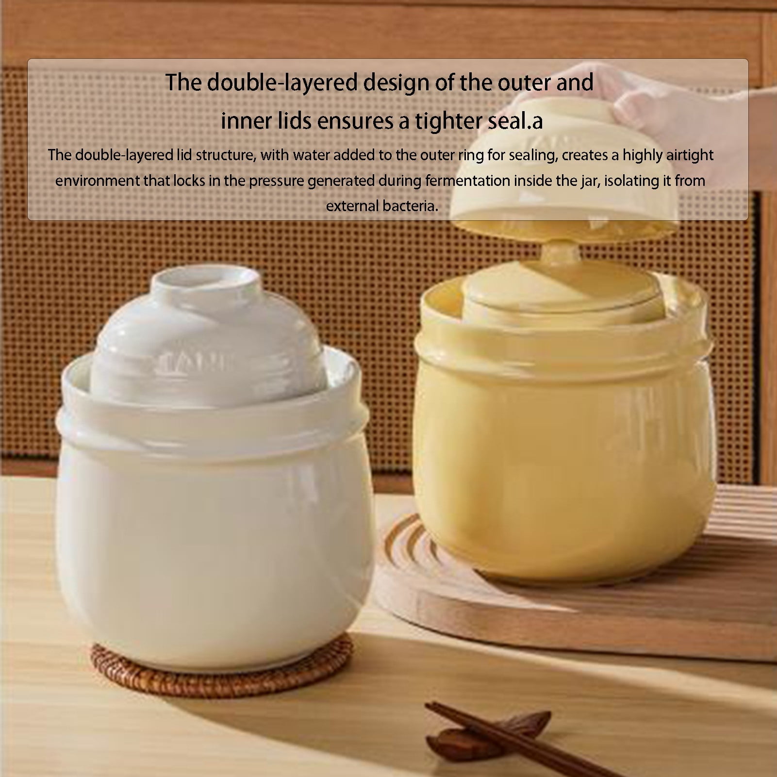 Traditional Chinese Porcelain Pickle Jar, Ceramic Fermenting Jar,Stoneware Fermenter with Water Seal for Pickling, Kimchi, Sauerkraut