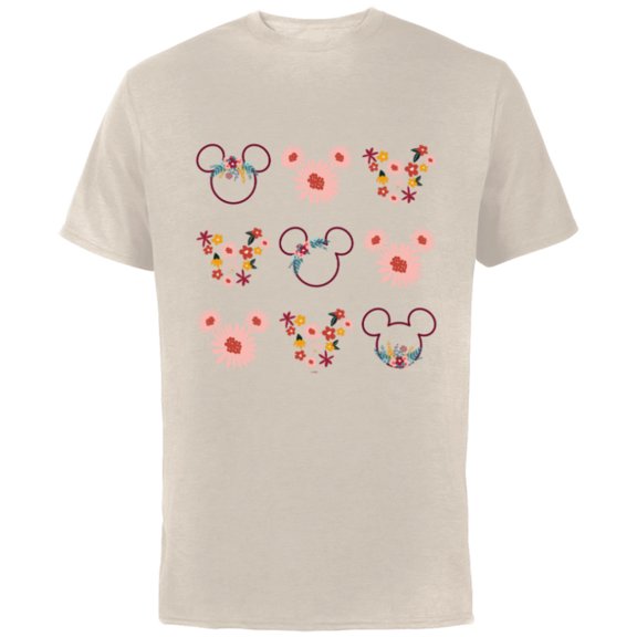 Disney Mickey Mouse Flowers and Daisy Print - Short Sleeve Cotton T-Shirt for Adults - Customized-Natural