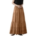 thumbnail image 3 of PBFRDSJ Boho Maxi Skirt for Women Eyelet Embroidery Elastic High Waist A-Line Summer Casual Beach Long Skirt Ruffle Tiered Skater, 3 of 10