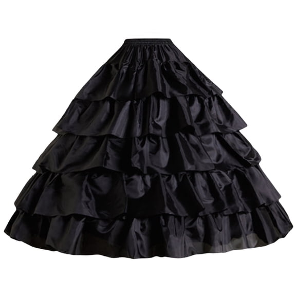 Full Shape 4 Hoop 5 Ruffles Layers Skirt Adjustable Waist Ball Gown Petticoat Underskirt Slip for Bridal Wedding Dress Black