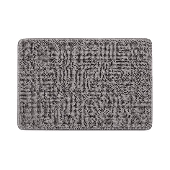 Truelife Chenille Bath Rug 30x20 Inches, Non-Slip Rubber Backing, Quick Dry Absorbent Microfiber Bath Mat, Machine Washable for Bathroom Floor, Gray
