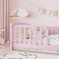 thumbnail image 4 of UHOMEPRO Twin Kids Floor Bed with Fence, Montessori Pine Wood Bed with Rounded Corners and Safety Guardrails, Easy Assembly Floor Bed Frame for Kids, Pink, 4 of 9