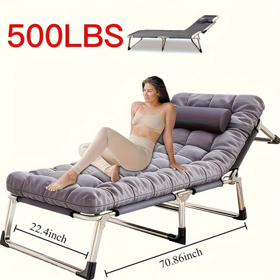 Foldable stainless steel stand, load capacity 500, portable camping bed with cotton cushion, winter camping equipment clearance, outdoor use only