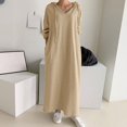 thumbnail image 2 of Women's Long Sleeve Hooded Dress - Drawstring, V Neck, Loose Fit - Spring Autumn Casual Wear, 2 of 5