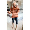 thumbnail image 6 of Women's 2026 Fall Fashion Turtleneck Long Sleeve Striped Ribbed Knit Loose Pullover Sweater Tops, 6 of 15