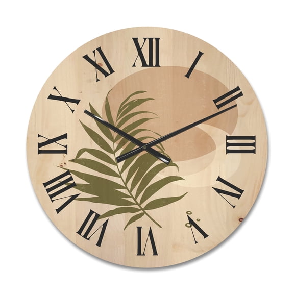 Designart 'Abstract Moon and Sun With Green Leaf II' Modern Wood Wall Clock