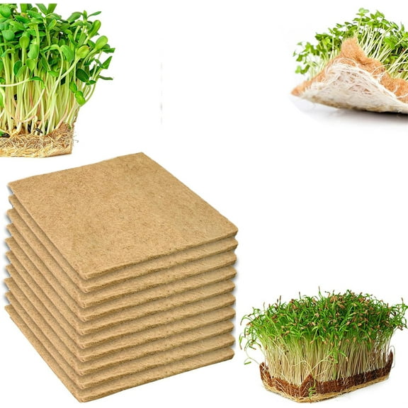 NOGIS 10 Pcs Hemp Mats for Growing Microgreens 10" X 10" Jute Fiber Grow Mat Hydroponic Pads Seed Sprouting Mat Microgreens Growing Kit Indoor Organic Production for Microgreen Starter Tray