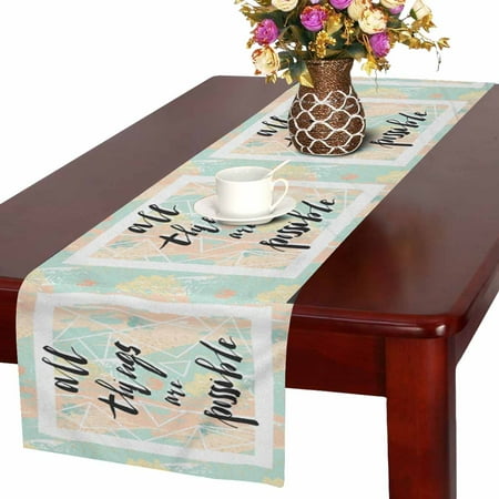 

SUNENAT Christian Bible Verse All Things Are Possible Table Runner Cotton Linen Home Decor for Wedding Party Banquet Decoration 16 x 72 Inches