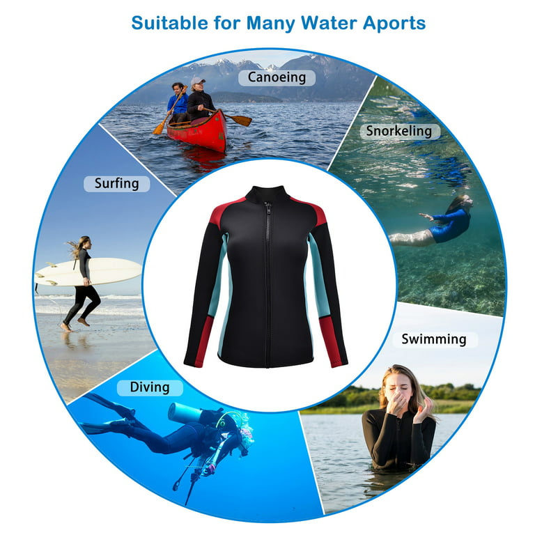 REALON Wetsuits Top Jacket Women 2mm Neoprene Shirt Wet Suit Long Sleeve  for Diving Surf Swim Water Sports 