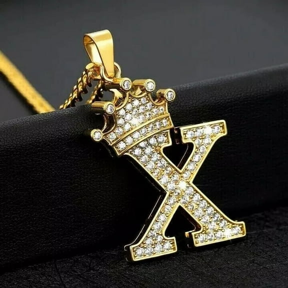 1.25Ct Real Moissanite Crown Initial Letter "X" Pendant 14K Yellow Gold Plated