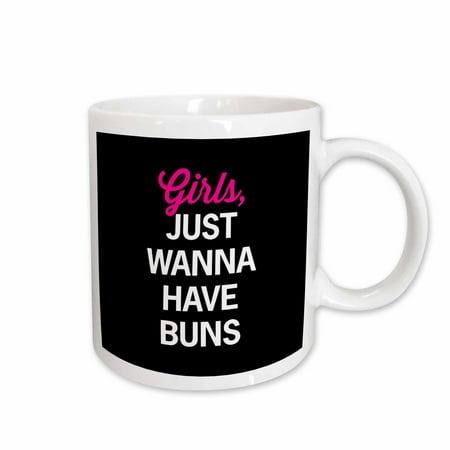 

3dRose Girls just wanna have buns. Black and Pink. Ceramic Mug 11-ounce