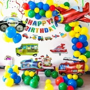 SPECOOL Transportation Birthday Party Decoration Include Train,Fire Truck,School Bus,Police Car,Yacht, Plane Foil Balloons Latex Balloons for Boys 1st 2nd 3rd 4th 5th Birthday