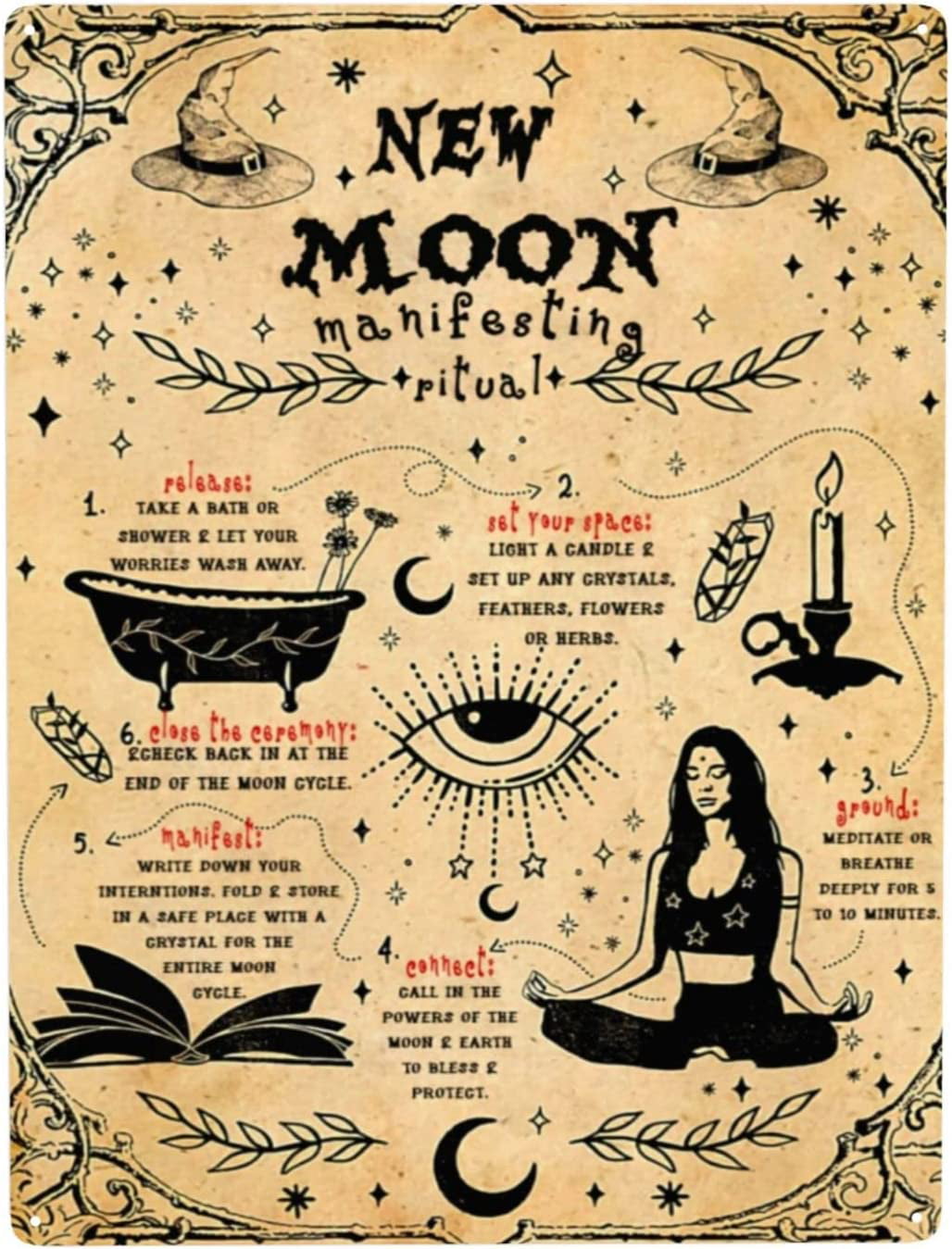 TIKUAJGIFT New Moon Manifesting Vintage Metal Tin Sign Poster Art Funny Tin  Sign 8x12 Inch For Office,Club 
