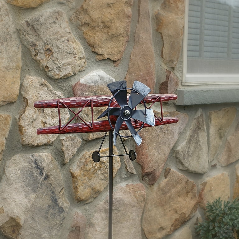 Metal Biplane Wind Spinner 3D Kinetic Yard Decor Garden Art Airplane Patio Stake Metal Biplane Wind Spinner 3D Kinetic Yard Decor Garden Art Airplane Patio Stake