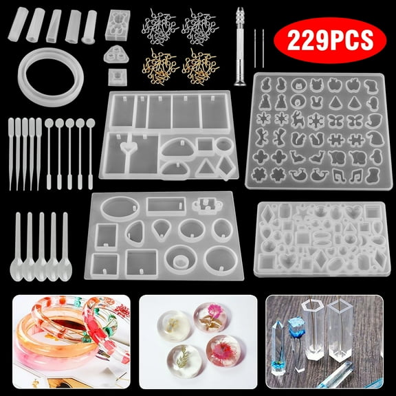 EEEkit Resin Molds, 229pcs Silicone Epoxy Resin Making Kit for Resin Casting Beginner