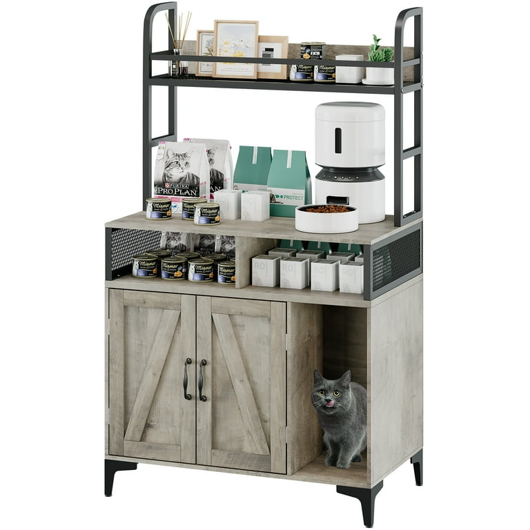 KTENME Cat Litter Box Enclosure with Shelf Storage Hidden Litter Box Furniture Large Hidden Cat Litter Box Enclosure Furniture Wood Cat Washroom