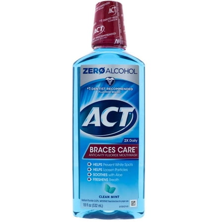 6 Pack ACT Braces Care Anticavity Fluoride Mouthwash w/ Xylitol, Clean Mint