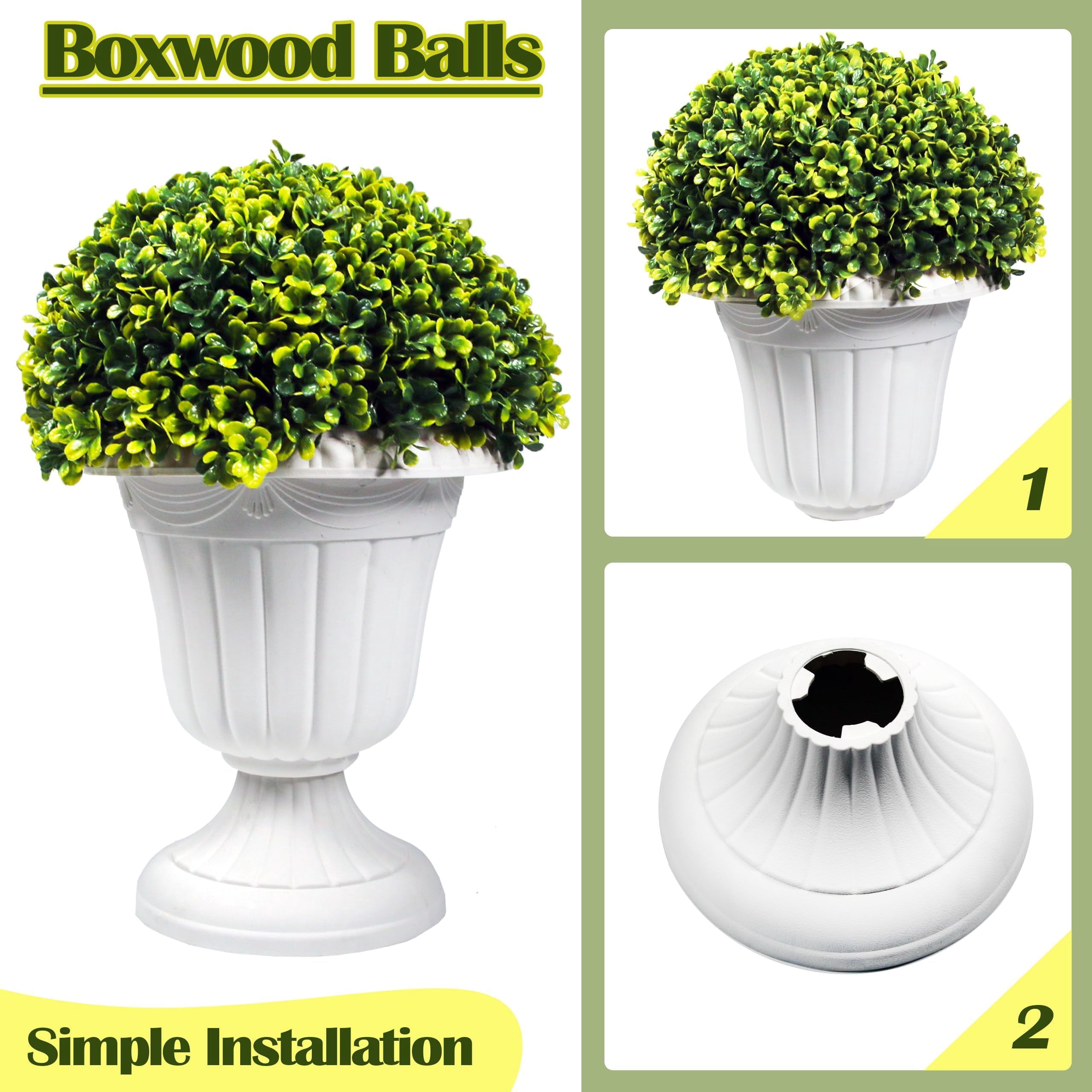 Bibana 2 PCS 17" Artificial Plastic Boxwood Ball Tree, Faux Potted Decorative Topiary Plant, UV Resistant Fake Plant in Pot for Home Gate Indoor Outdoor Patio Office Decor