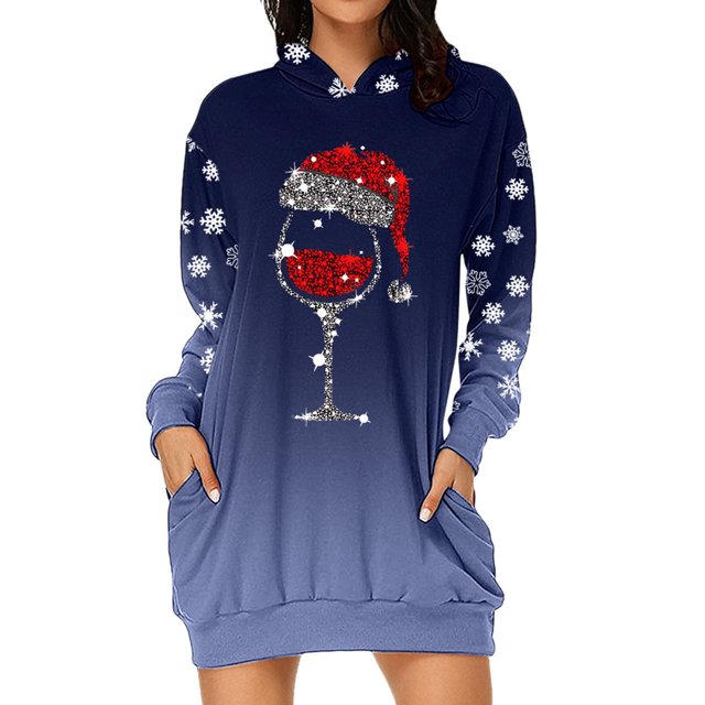 Vestido con capucha con estampado navideño, vestido con capucha para mujer Vestido con capucha casual navideño para mujer Vestido con capucha para mujer Mejora tu experiencia