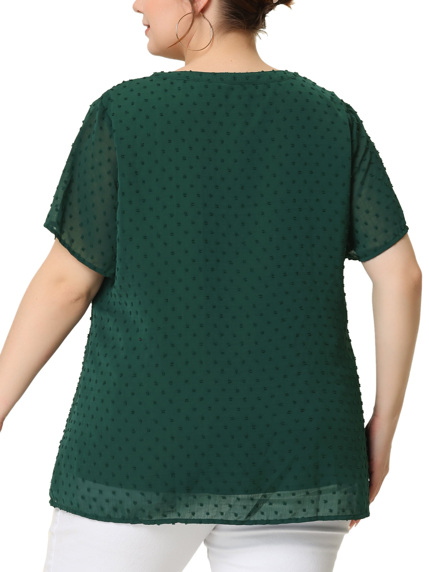 Unique Bargains Women's Plus Size Outfits Fashion Solid Pin Dots V Neck Top 5X Dark Green